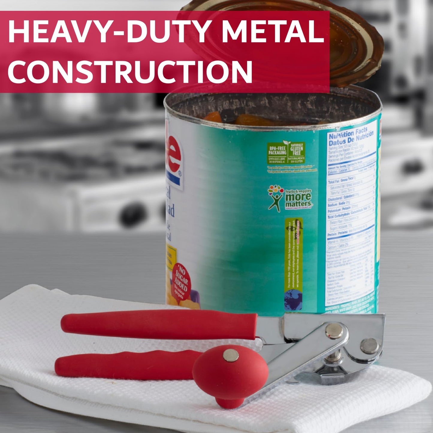 Chef Master Commercial Can Opener Heavy Duty - Manual Hand Crank for Large Cans with Anti-Slip Grip - Stainless Steel Restaurant Can Opener Manual for Seniors, Kitchen, Bars & Food Trucks - 90056