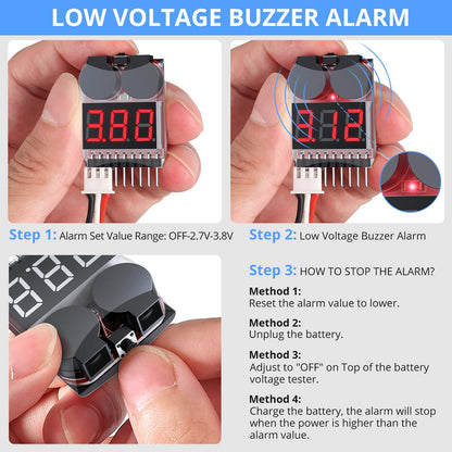 CAMWAY 5PCS 2in1 1-8s Lipo Battery Voltage Tester,RC Low Voltage Buzzer Alarm,Battery Monitor Checker Tester for 1-8s Lipo/Li-ion/LiMn/Li-Fe