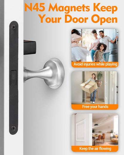 Door Stoppers, Magnetic Door Stop, Stainless Steel, 2 Pack Magnetic Door Catch, Double-Sided Adhesive Tape, No Drilling, Screws for Stronger Mount, Hold Your Door Open, for Wide Doors