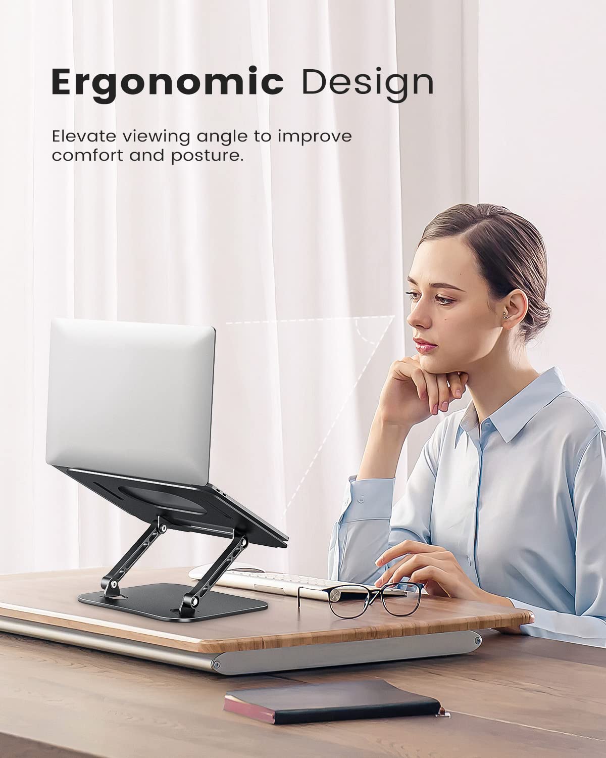 JOIOT Laptop Stand, Adjustable Laptop Stand for Desk, Aluminum Computer Stand Portable Laptop Riser, Foldable Laptop Holder for Mac HP ASUS Acer Surface ThinkPad Dell Lenovo