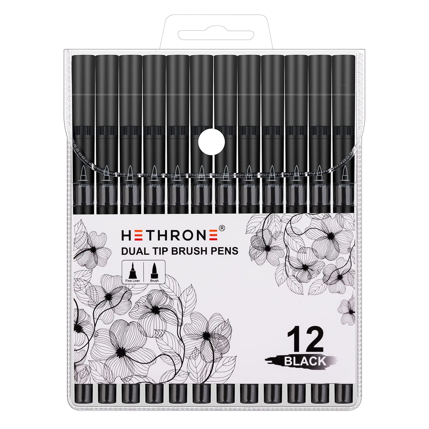 Hethrone Black Markers for Drawing - Brush Pens with Felt Tips for Artists - Calligraphy Pens, 12 Pack