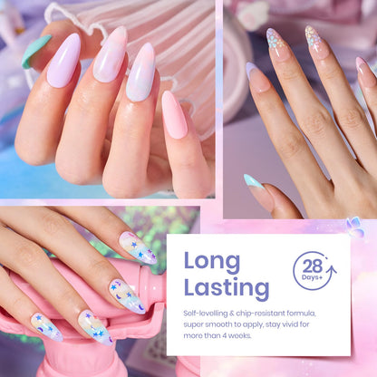 beetles Gel Polish Set - 23Pcs Macaroon Color Gel Nail Kit with Glossy Matte Top Coat Base Coat Yellow Pink White Purple Blue Glitter Bright Uv Nails Paradise Pastel Gel Halloween Gifts for Women