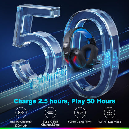 Fachixy Wireless Gaming Headset with Microphone for PC, PS5, PS4, Bluetooth Gaming Headphones - Fast Charge 50Hr Battery, Cool LED Lights for Switch, Laptop, Mobile, Mac 2.4GHz Gamer Headset