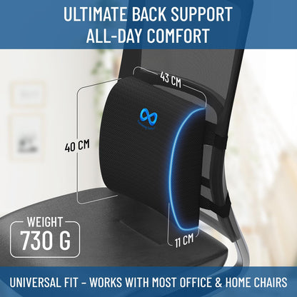 Everlasting Comfort Lumbar Support Cushion for Car Seat and Office Chair - Memory Foam Back Rest - Back Support Cushion for Chair with Adjustable Straps for Office & Car Use