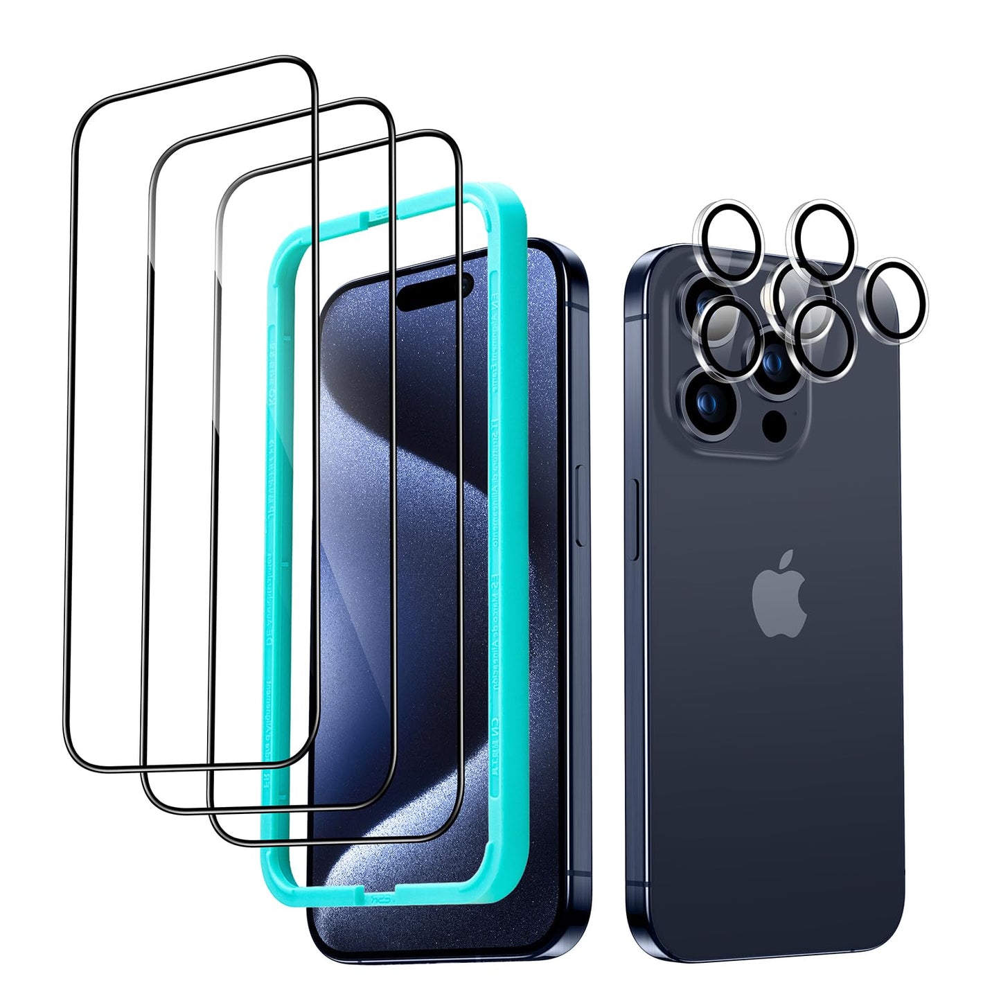 ESR 3 Pack for iPhone 15 Pro Max Screen Protector, [9H Hardness] [Military Grade Shatterproof] Full Coverage Tempered Glass Film with Easy Installation Tool, HD Clear, Scratch Resistant