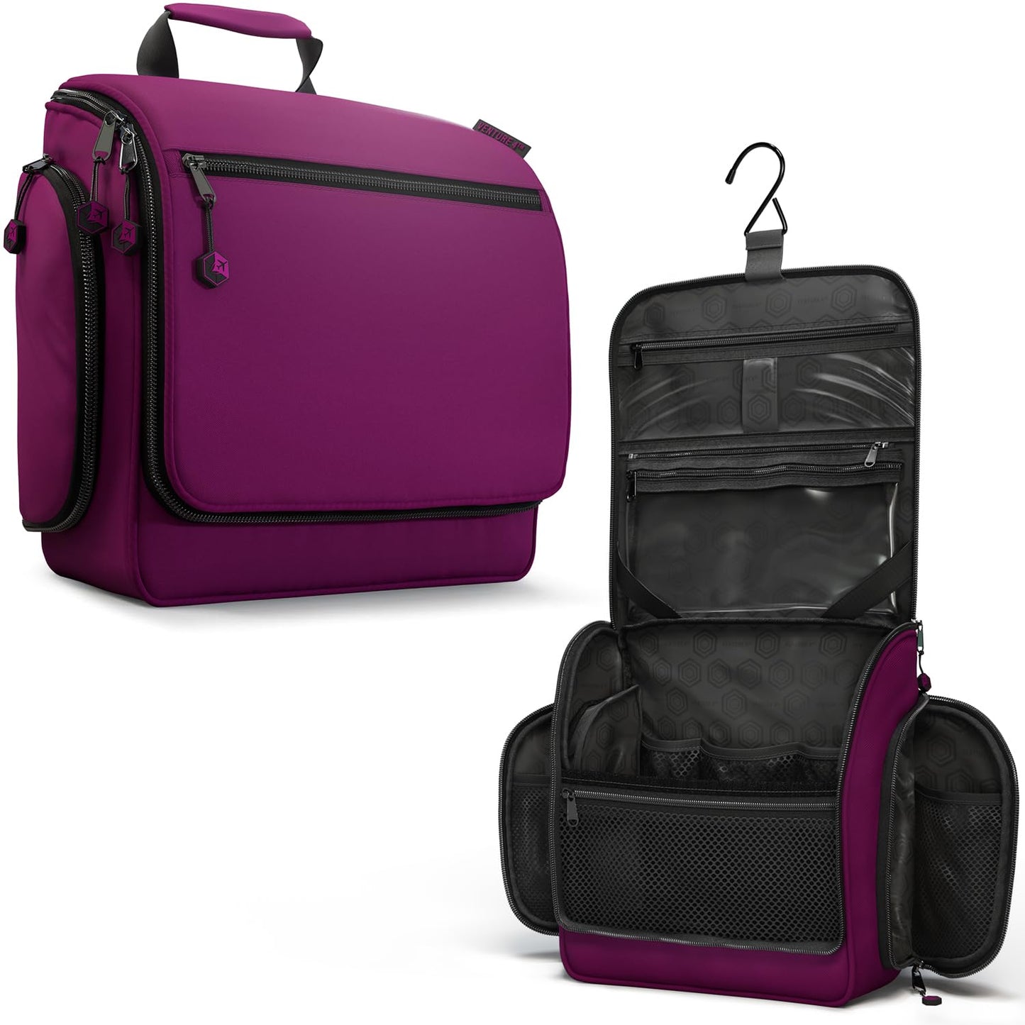 VENTURE 4TH Hanging Travel Toiletry Bag for Women & Men - Travel Organizer with Expandable Compartments & Removable Clear Pouch for Toiletries, Purple, Plain