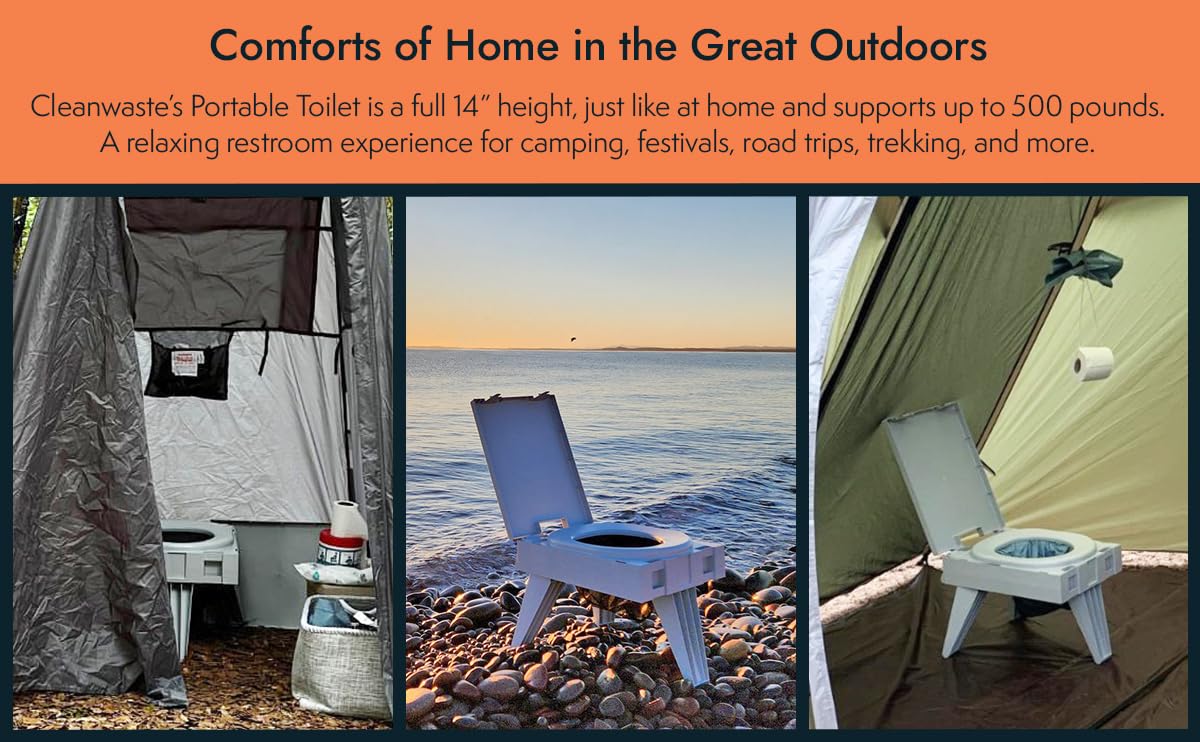 Cleanwaste GO Anywhere Portable Folding Toilet - Plus Bonus Original Wag Bag Kit