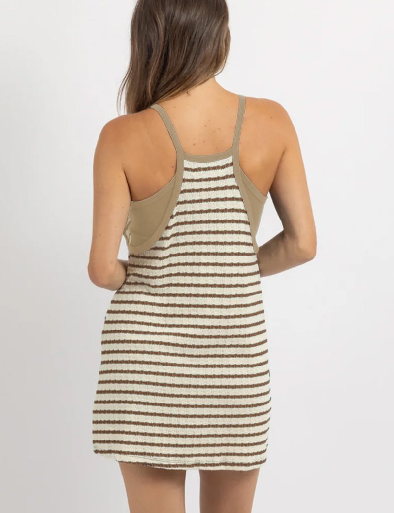 TIQOJE Women’s Striped Athletic Dress with Pockets – Casual Summer Tennis Dress 2025(stripedkhaki-XL)