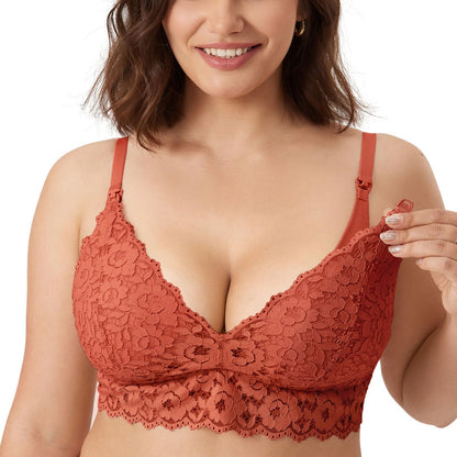 MOMANDA Women's Lace Nursing Bra Wirefree Padded Breastfeeding Maternity Bralette Cute More Coverage Pumpkin 36C