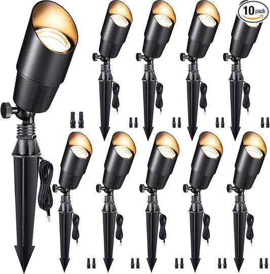 Gardenreet LED Low Voltage Spotlight - 12V AC/DC Black Outdoor Light Fixture, Brass Landscape Lights Hardwired, Weather Proof for Wall Wash Flag Without Bulbs (10 Pack)
