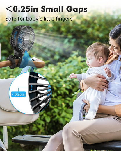 FRIZCOL Stroller Fan for Baby - Portable Fan Rechargeable - Battery Operated Fan(Use for 24Hrs) - Fan for Handheld/Clip On/Car Seat/Desk/Camping