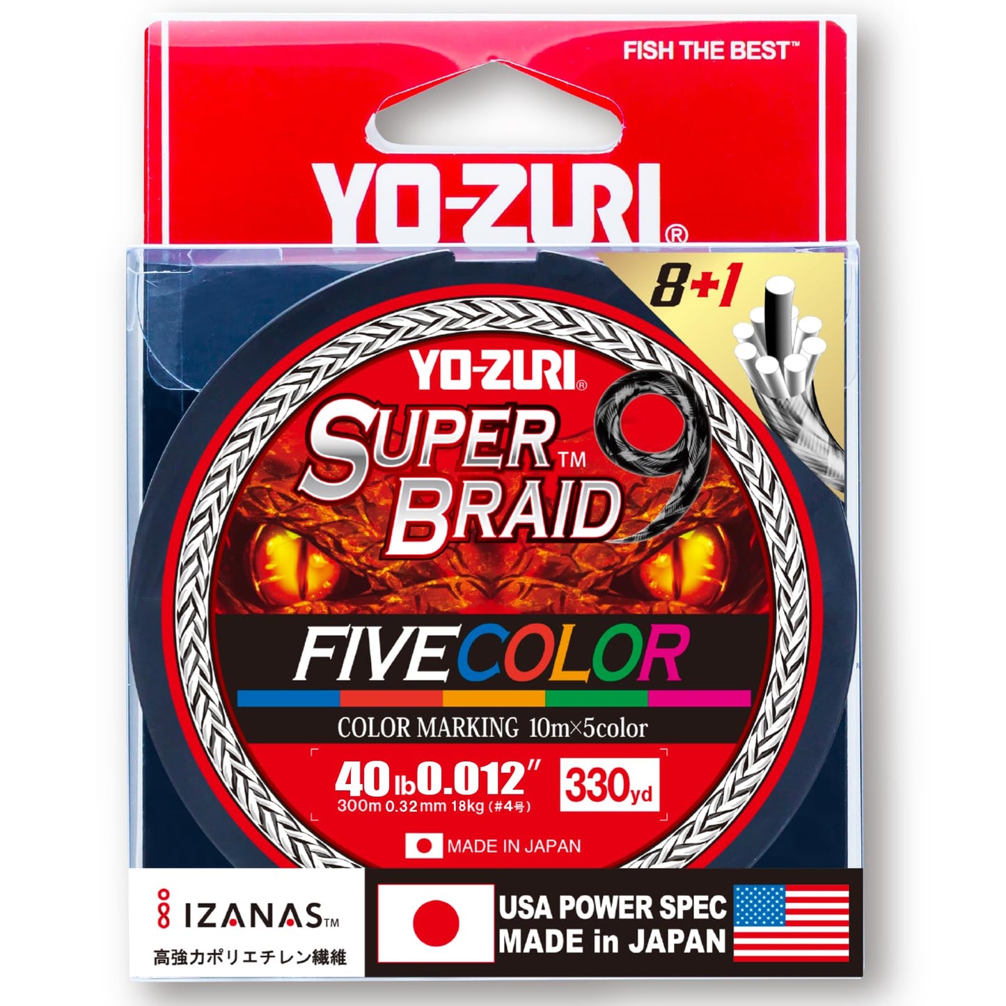 YO-Zuri SUPERBRAID 9 - Floating Braided Fishing LINE, 330 YD, 5 Color, 40 LB