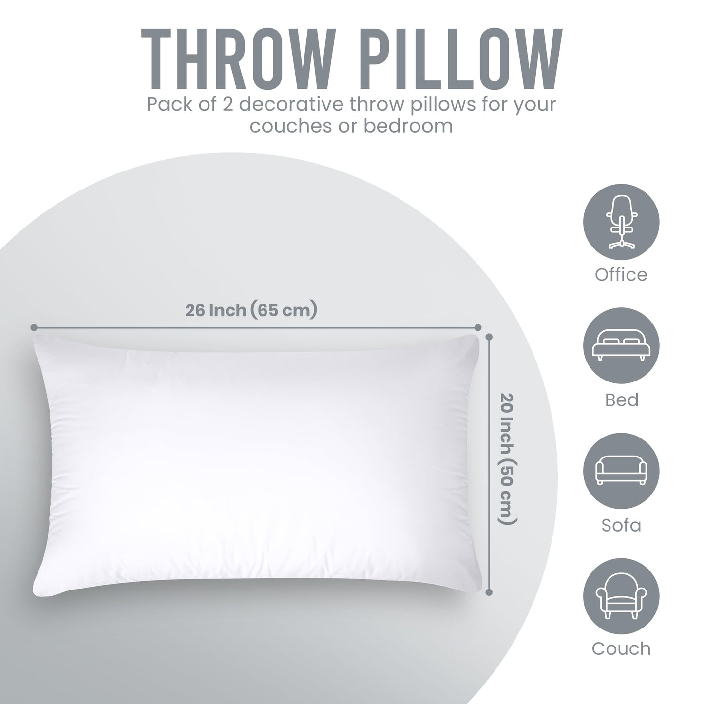 Utopia Bedding Throw Pillows (Pack of 2, White), 12 x 20 Inches Indoor Decorative Pillow Insert for Sofa, Bed and Couch