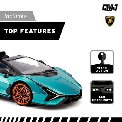 1:24 Scale Officially Licensed RC Lamborghini Sián FKP 37, Blue Lambo Sport Racing Hobby Toy Car Model Vehicle for Boys Girls and Adults Gift