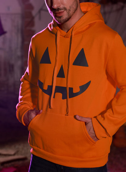 Arvilhill Men's Stylish Halloween Sweatshirt Long Sleeve Pumpkin Hoodie Jack O' Lantern Daily Costume Drawstring Orange XL