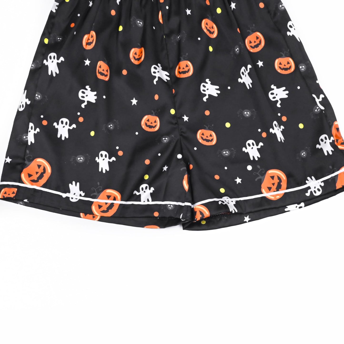QPANCY Satin Kid Pajamas Big Girls Silk Pjs Set Boys Sleepwear Button-up Lounge Sets Halloween Short Sleeve Nightwear Pumpkin Black Size 10 11