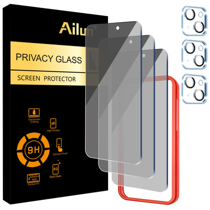 Ailun 2Pack Privacy Screen Protector Compatible for iPhone 14 Pro Max [6.7 inch] + 2 Pack Camera Lens Protector, Anti Spy Private Tempered Glass Film, Case Friendly, [9H Hardness] - HD