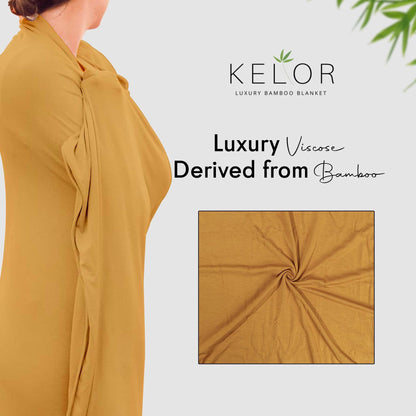 K E L O R Luxury Cooling Travel Blanket - Stretchy, Lightweight Soft & Breathable Shawl Wraps for Women | Easy-Care, Perfect for Travel, Airplane Blanket or Women Shawl(Golden, Single-Sided)