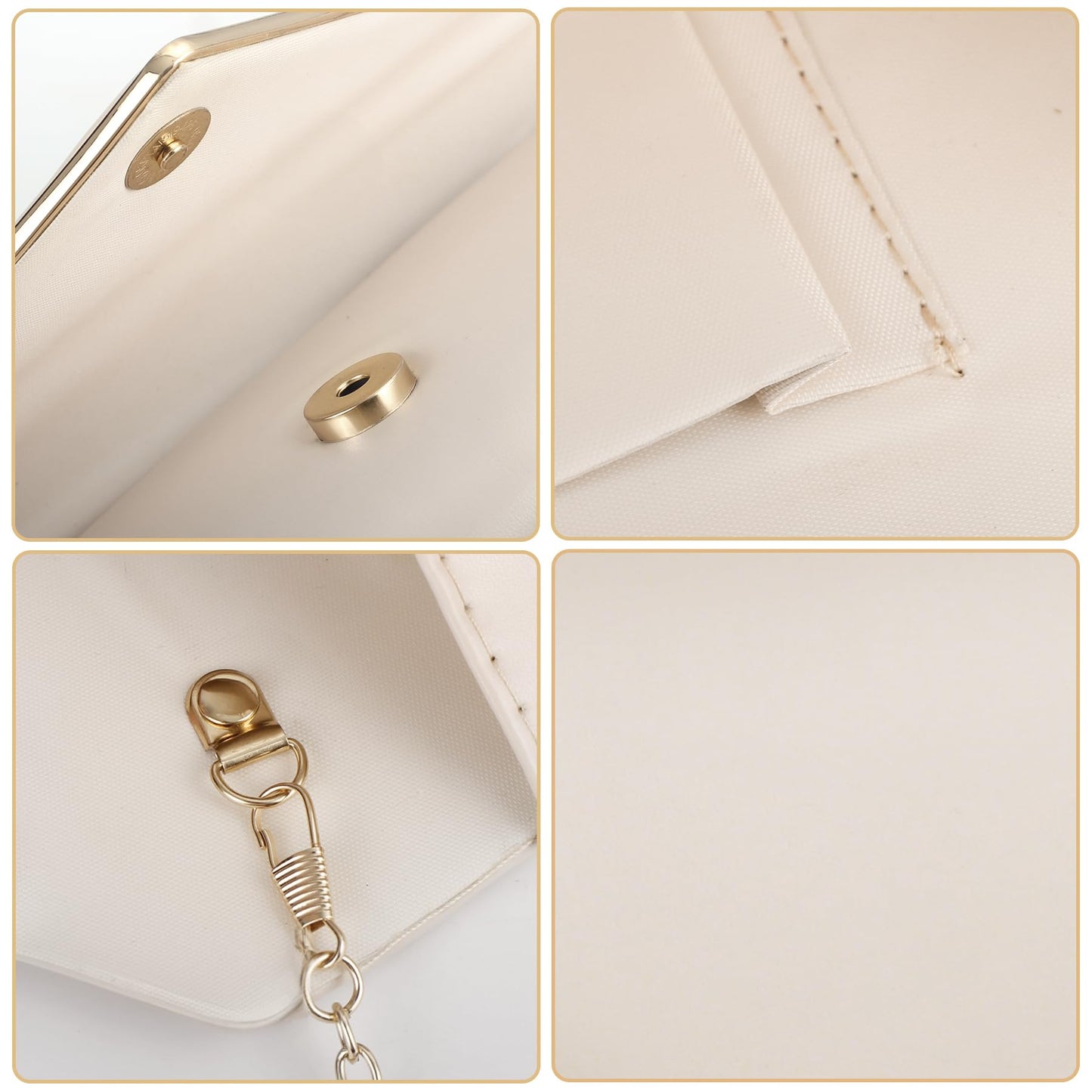 Larcenciel Women's Clutches, Leather Nude Clutch Bag w/Detachable Chain, Elegant Envelope Prom Handbag for Women, Minimalist Cream Beige Crossbody Shoulder Bag for Party, Prom, Wedding, Dinner, Club