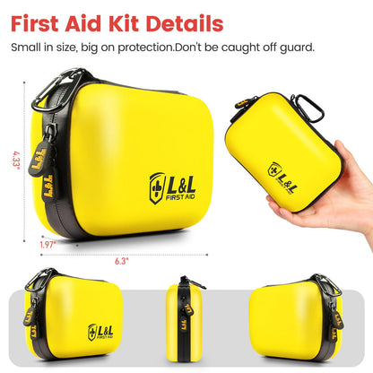 120-Piece First Aid Kit for Travel,Car & Emergency Survival - Compact Waterproof Medical Supplies with Trauma Bandages,Burn Gel & Fever Cooling Patch | Portable for Camping,Hiking,Sports(Yellow)