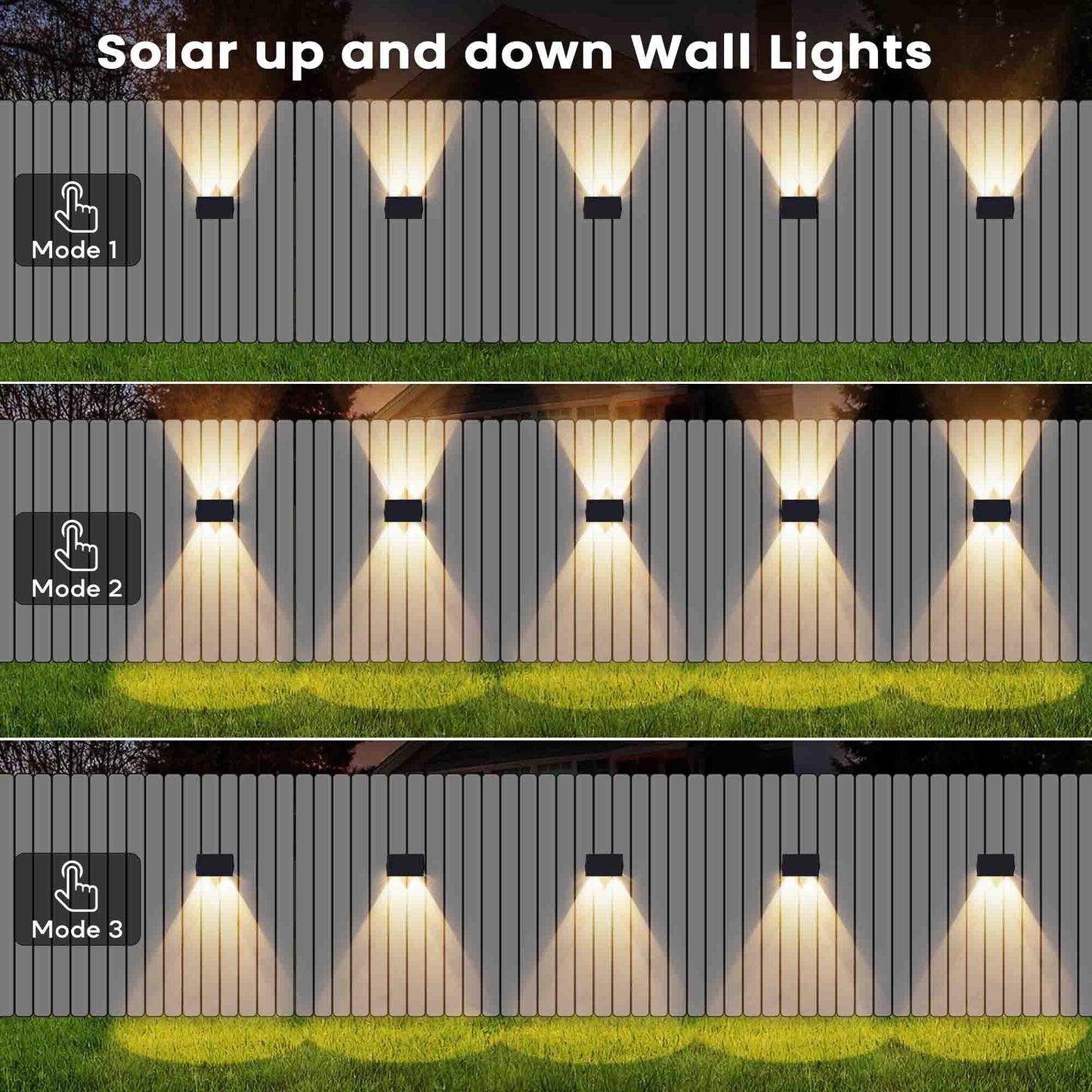 IIRARA Solar Fence Lights Outdoor Garden, 6-Pack Warm White, Up & Down Solar Wall Lights Outdoor, Waterproof, 120 Lumens Bright Dusk to Dawn for Yard/Pool/Porch