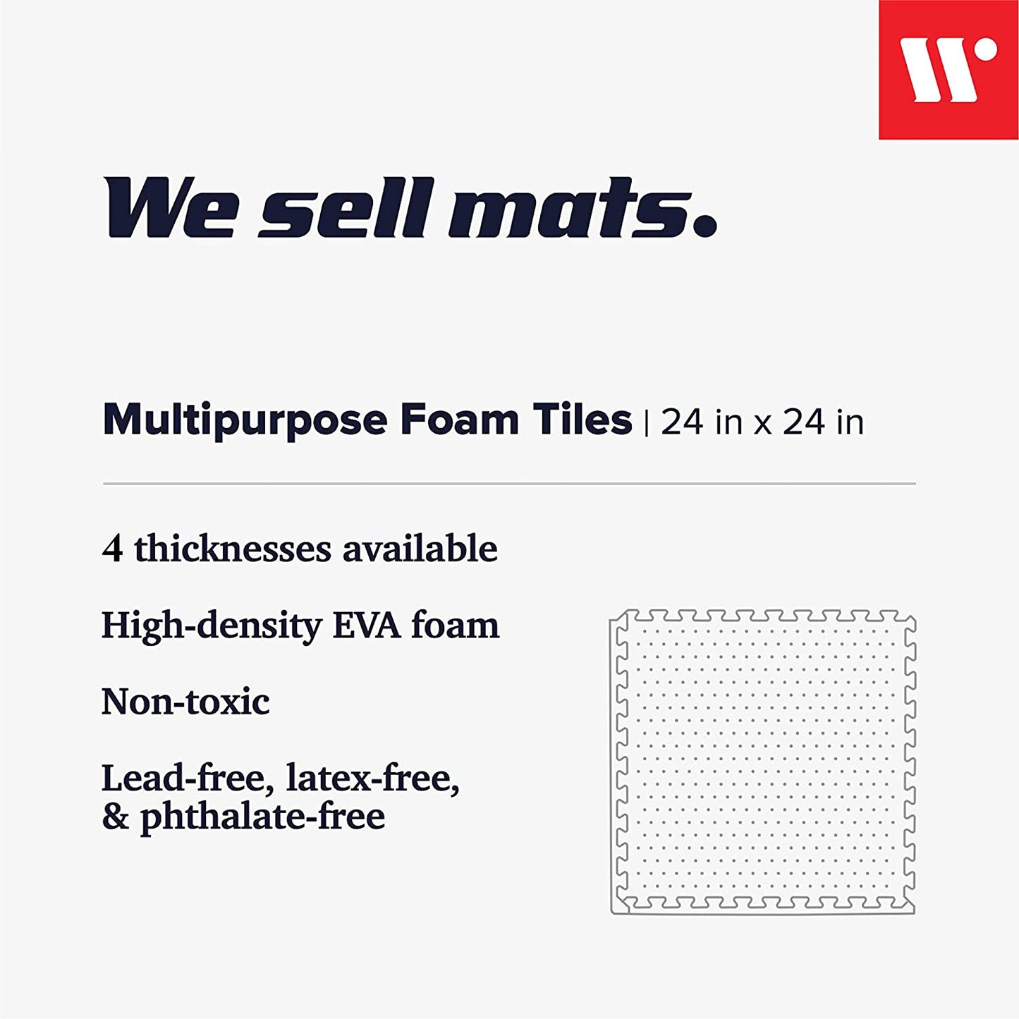 We Sell Mats 1" Thick Multipurpose Exercise Floor Mat with EVA Foam, Interlocking Tiles, Anti-Fatigue for Home, or Gym, 24 in x 24 in
