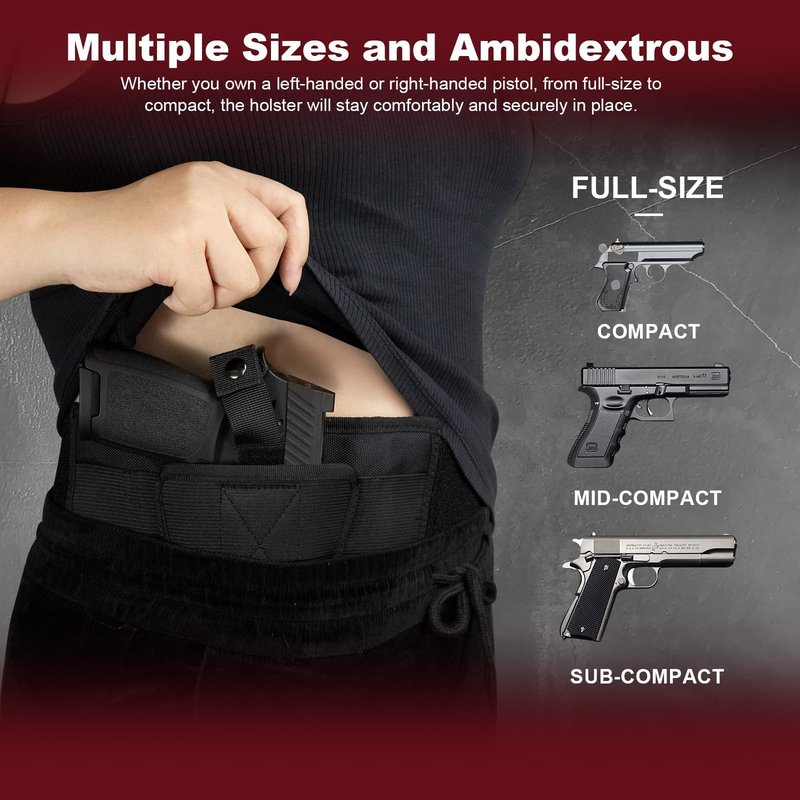 Belly Band Holster for Concealed Carry - Gun Holster for Men & Women, Ambidextrous Design, Double Mag Pouch for Most Pistols and Revolvers
