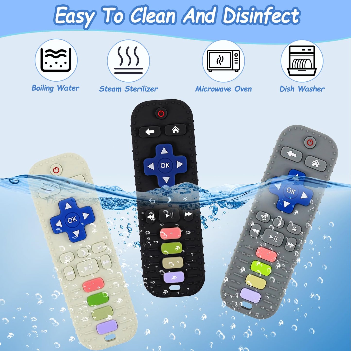 Jkevow Baby Teething Toys, Silicone Teethers Toys for Babies 0-24 Months, Remote Control Shape Baby Teethers Chew Toys, BPA Free Freezable Relief Molars Gums Pain (Black)