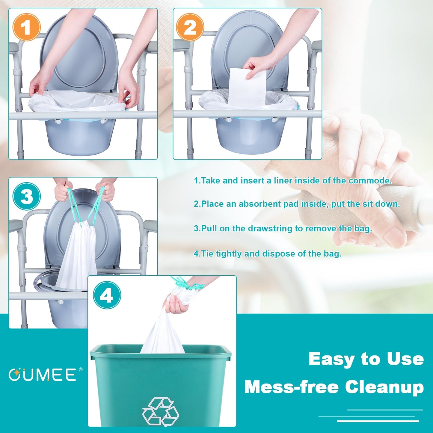 60 Commode Liners with Absorbent Pads, 60 Bedside Commode Liners and 60 Pads for Commode Bucket, Disposable Commode Bags for Adults, Portable Leak-Proof Potty Chair Liners (21 * 16in-60+60)