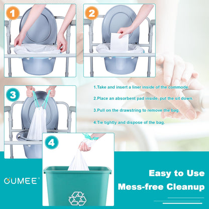 60 Commode Liners with Absorbent Pads, 60 Bedside Commode Liners and 60 Pads for Commode Bucket, Disposable Commode Bags for Adults, Portable Leak-Proof Potty Chair Liners (21 * 16in-60+60)