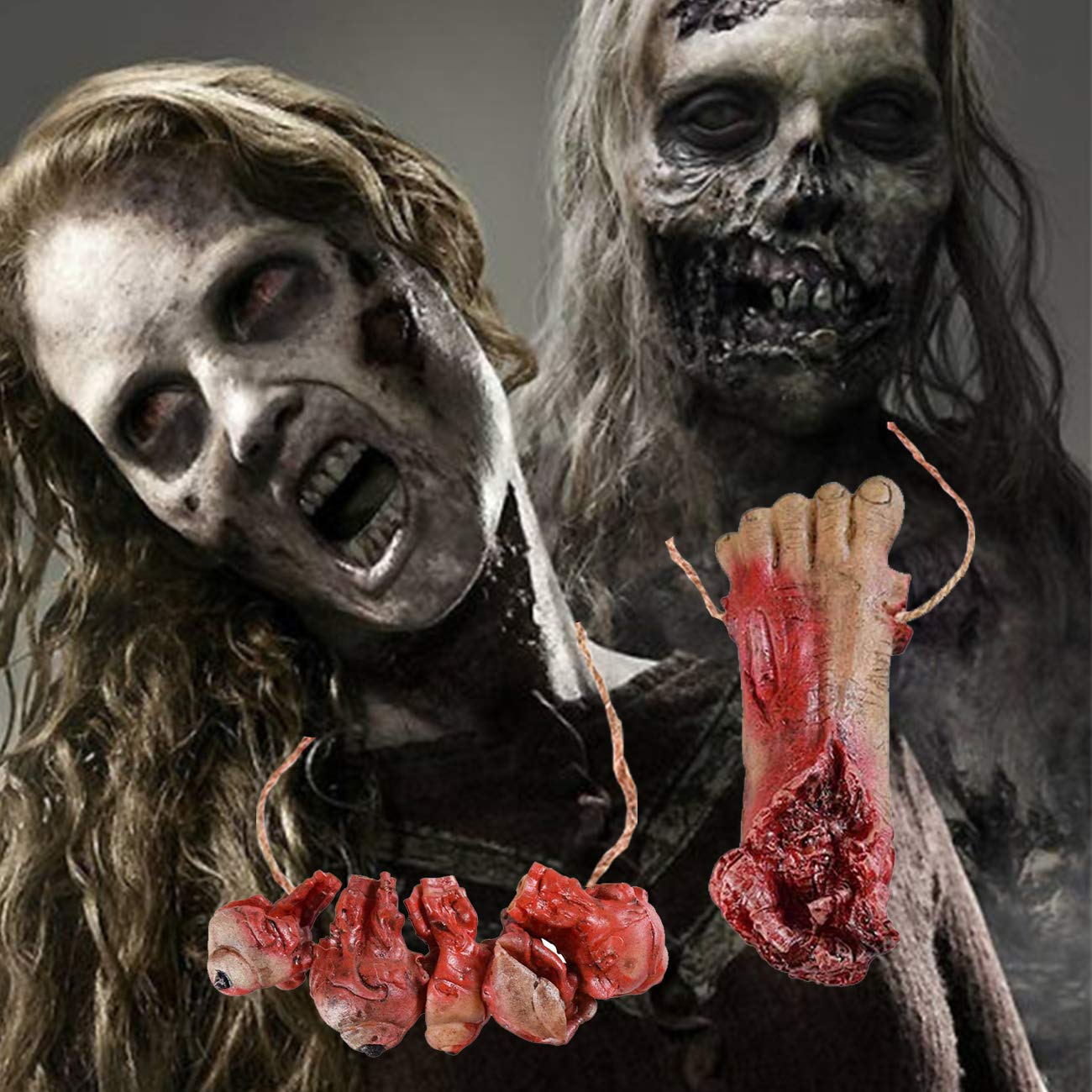 UCSAJI 5PCS Halloween Severed Broken Body Parts Halloween Blood Props Realistic Severed Horror Hand Foot for Party Decorations Props Haunted House