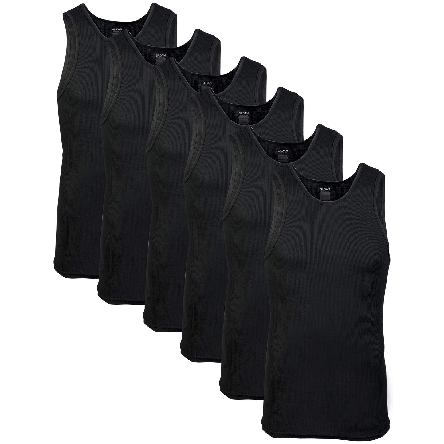 Gildan Men's A-Shirt Tanks, Multipack, Style G1104, Black (6-Pack), Medium