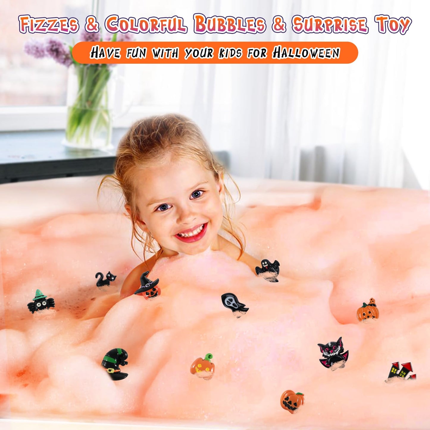 Halloween Gifts for Kids - 16pcs Halloween Bath Bombs for Kids with Toys Inside Halloween Party Favors Goodie Bag Fillers Natural Organic Bubble Bath with Spooky Pumpkin Bath Bombs