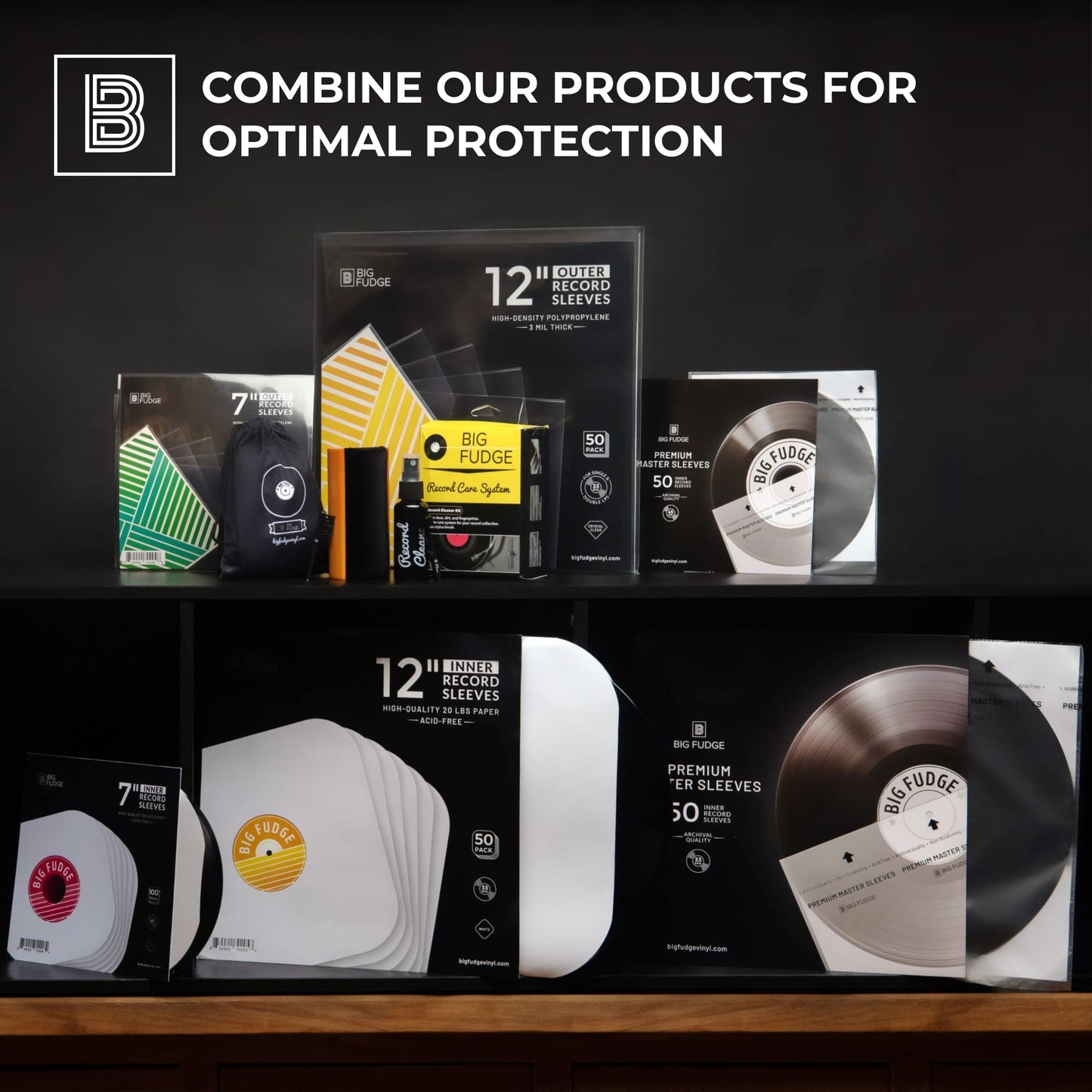 Big Fudge Vinyl Record Outer Sleeves - 50x Crystal Clear LP Album Covers in High-Density Polypropylene - Transparent Protective Cover for 12" Records - 3 mil Thick - Vinyl Record Sleeves