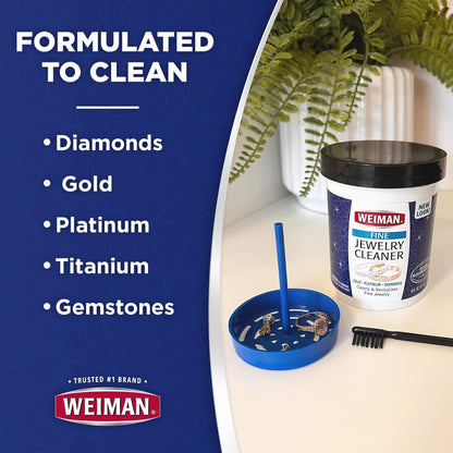 Weiman Fine Cleaner Liquid with Cleaning Brush – Restores Shine & Brilliance to Gold, Platinum, Precious Gemstones & Diamond Jewelry, 6 Oz, Multi, 177 ml (Pack of 1)