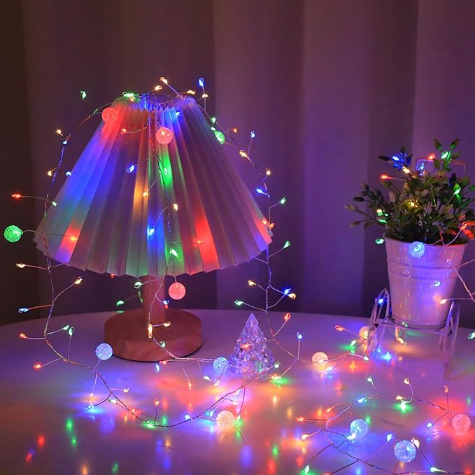 Copper Wire Firecracker Christmas Lights, 26FT 400LED Plug-in Twinkle Cluster Fairy Lights for Christmas Tree with Remote for Bedroom Dorm Wreath DIY Wedding Christmas Decoration