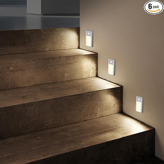 VST Motion Sensor Step Night Light, Rechargeable Battery Powered Led Light with Magnetic Suck Installation for Bedroom Hallway Stair Nursery Kids Room (2.68 inch 3000K 6Pack Silver)