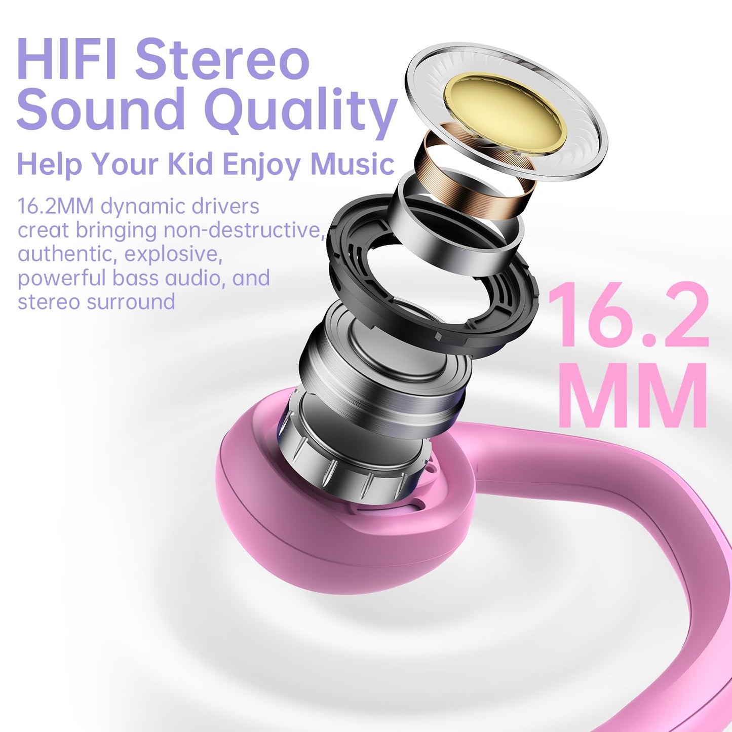 Mehomeli Kids Headphones, Bluetooth 5.2 Air Conduction Open Ear Headphones, 85dB Volume Limiting, Stereo Sound with Mic, IPX5 Waterproof, 20H Playtime, Perfect for School and Outdoor-Pink