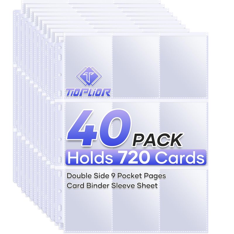 40 Pack 9 Pocket Page Protectors,720 Pockets Double Sided Card Holder Pages for a 3 Ring Binder, Card Protector Sheets Baseball Card Binder,Fit for MTG, TCG, Baseball Standard Cards