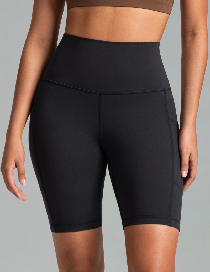 Colorfulkoala Women's High Waisted Biker Shorts with Pockets - 8" Inseam Workout Yoga Shorts Running Tights (L, Black)