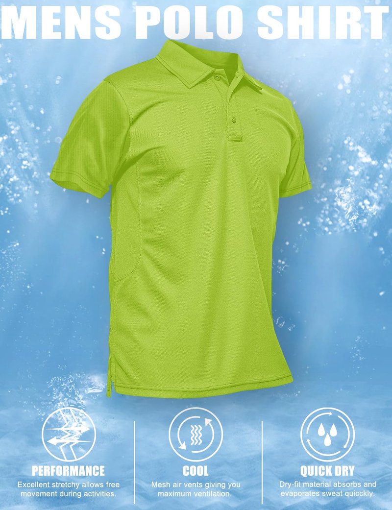 MAGCOMSEN Polo Shirts for Men Dry Fit Golf Shirts Quick Dry Work Polo Shirts Summer Shirts Fluorescent Green M