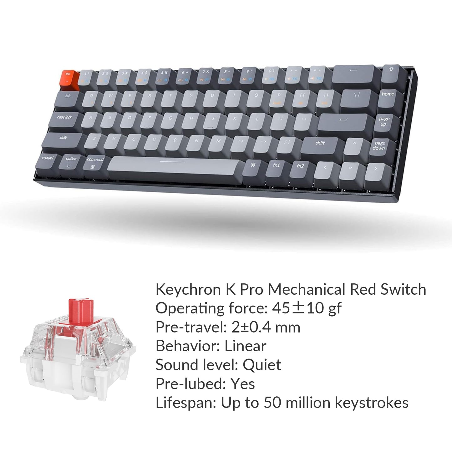 Keychron K6 Bluetooth 5.1 Wireless Mechanical Keyboard with Keychron K Pro Red Switch/LED Backlit/Rechargeable Battery, 68 Keys Compact Keyboard Compatible with Mac Windows