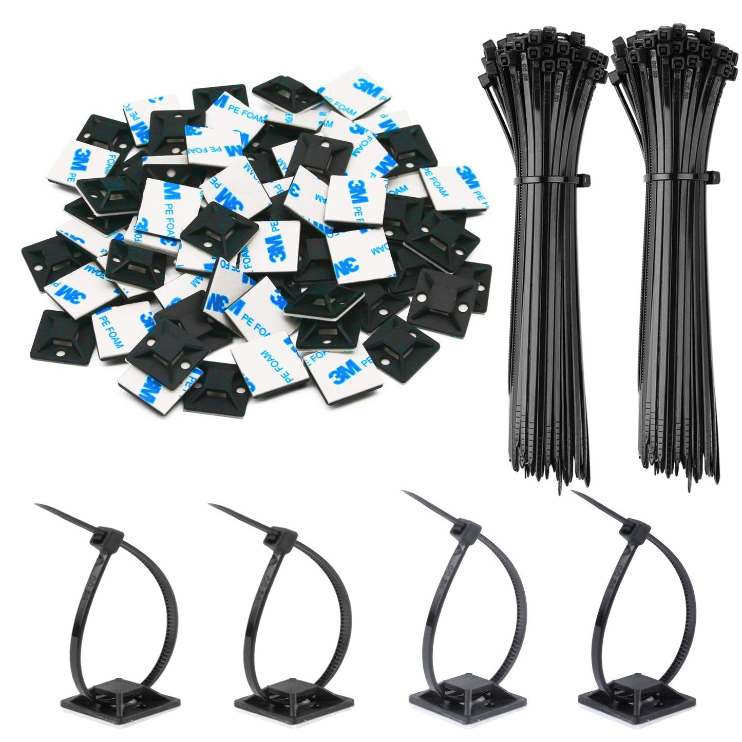 140 Pack 3/4" Zip Tie Adhesive Mounts Self Adhesive Cable Base Holders with Multi-Purpose Tie wire clips with screw hole,Anchor stick on wire holder,Black