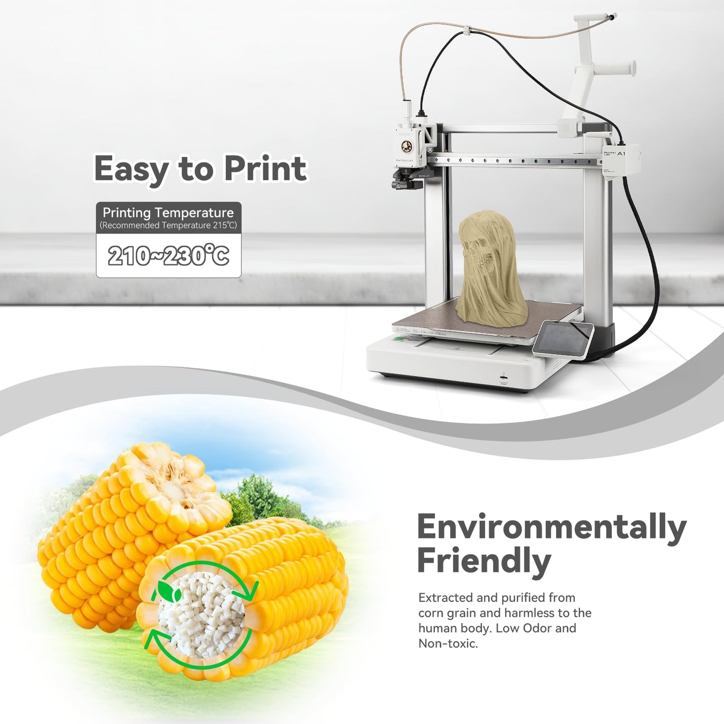 3DHoJor PLA Pro Filament 1.75mm,3D Printer Filament,1kg Cardboard Spool (2.2lbs), Fit Most FDM 3D Printer, Bone White