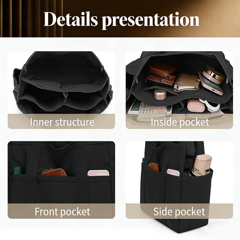 Eagerrich Canvas Crossbody Tote Bag with Multi Pockets for Women Work Large Handbags Shoulder Bag Messenger Bag Travel Purse Commuter Everything Tote Bag with Compartments(Black)