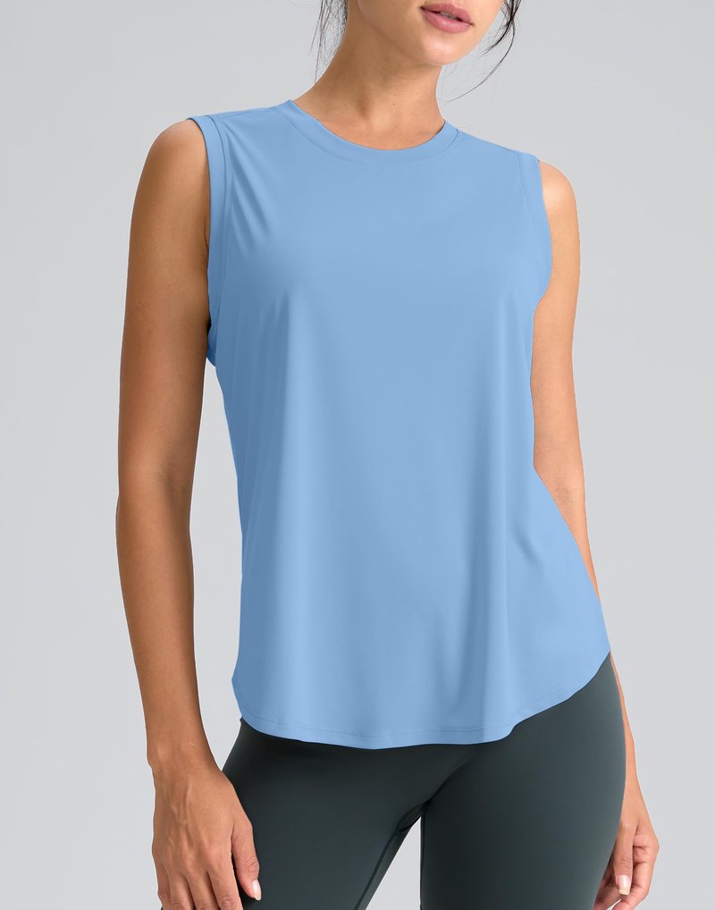 SANTINY Women's Sleeveless Workout Tops Breathable Lightweight Active Tennis Yoga Shirts Athletic Running Tank Tops for Women (Haze Blue_XL)
