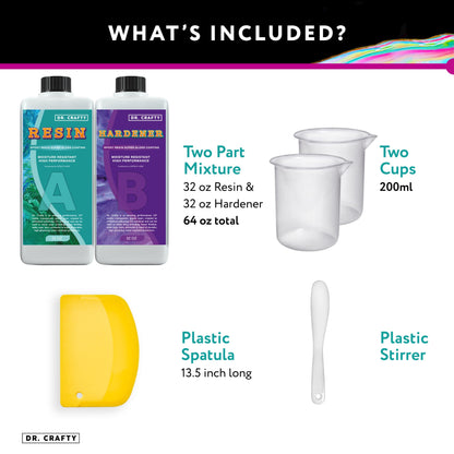 DR CRAFTY Clear Epoxy Resin Kit - For Table Top, Molds, Art, Craft, Jewelry Casting, DIY, Tumblers & Wood - 2 Part Kit, 64 Ounces