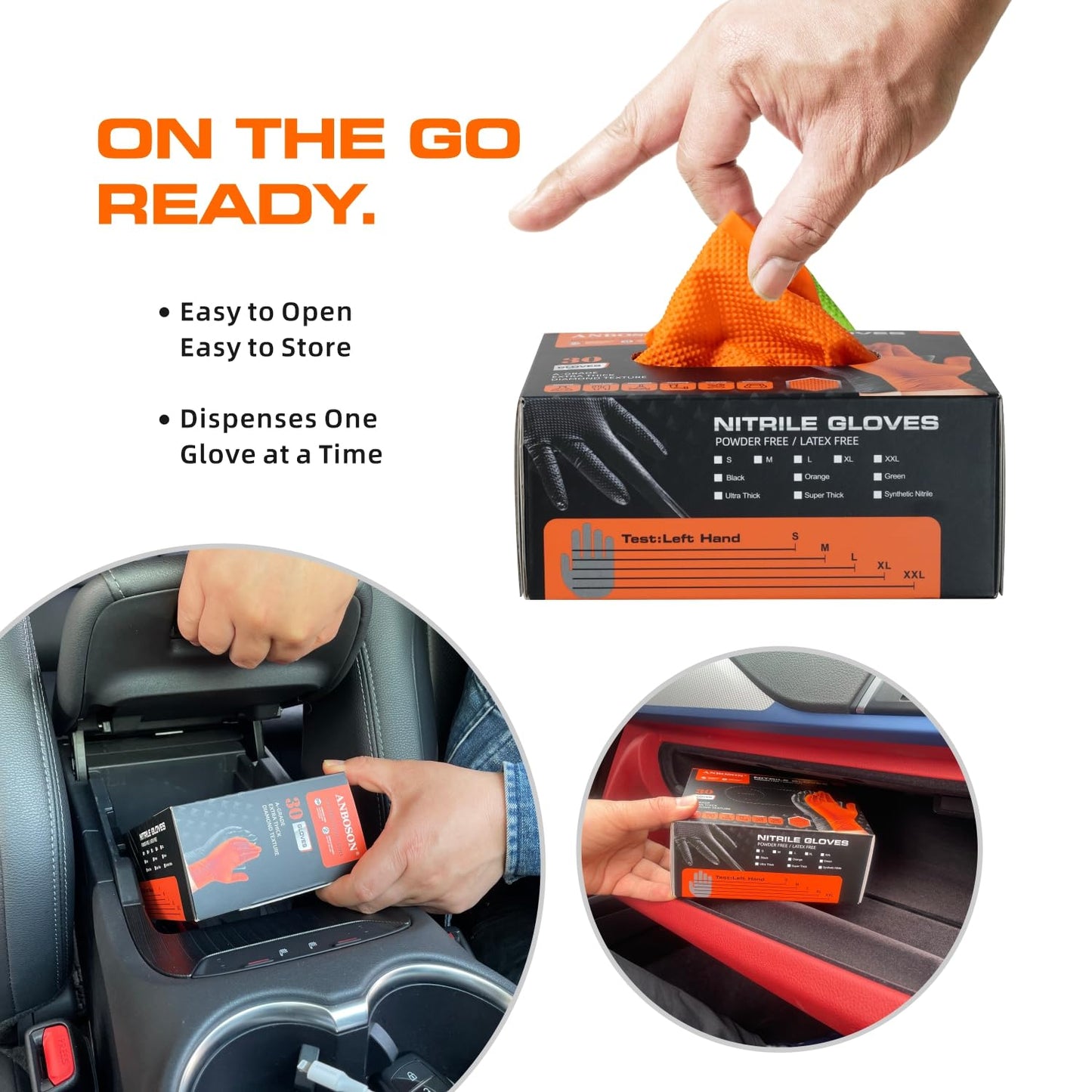 ANBOSON 10mil Disposable-Nitrile Chemical-Resistant Rubber-Gloves for Men - Mechanics Gloves Heavy Duty, Latex Free, Automotive (Orange 4 Boxes of 30, Large), ABC-DG01