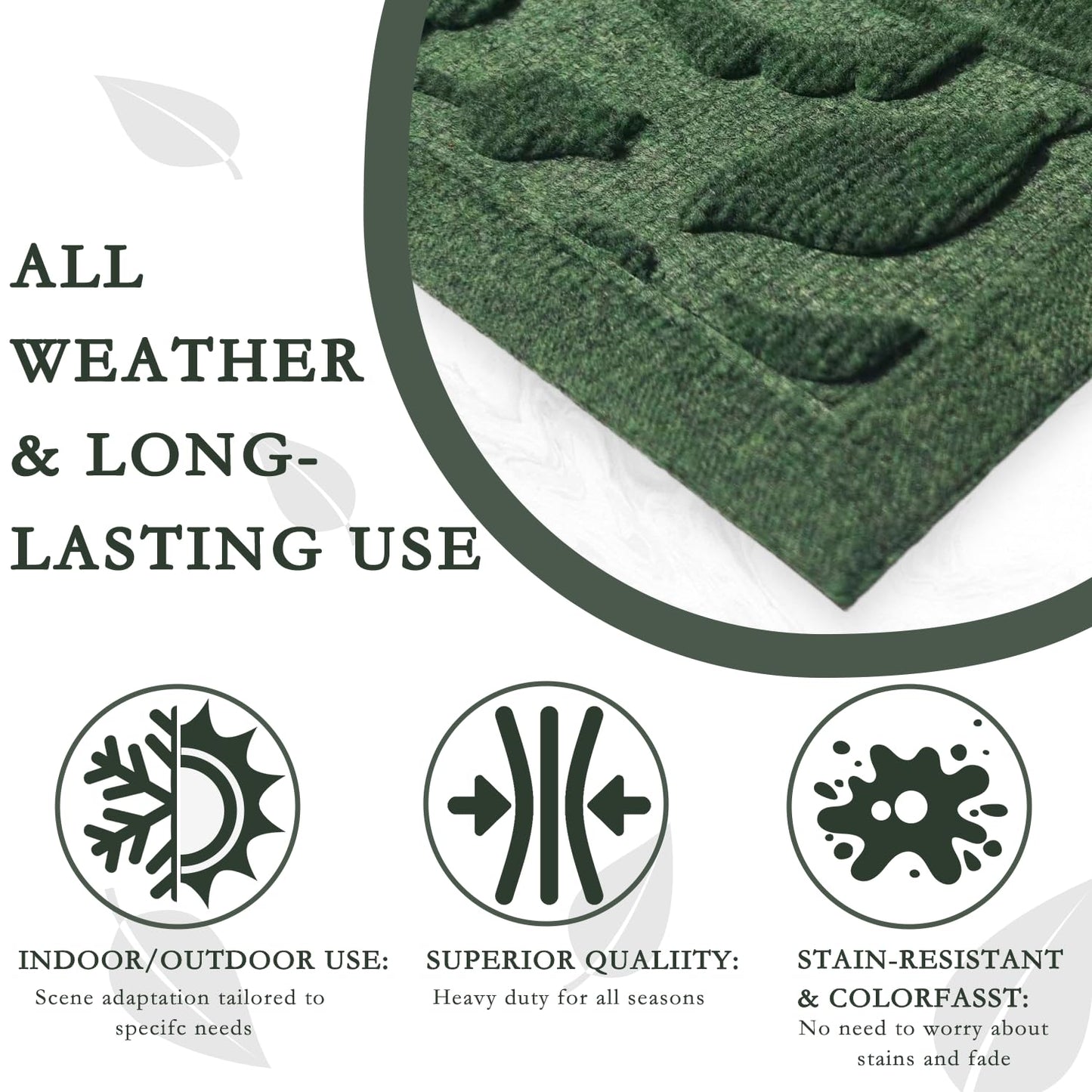 VivaNest Green Leaves Ivy Scroll Outdoor Indoor Entrance Door mat, Durable Absorbent Mud Scraper Mat for Front Door, Thick Natural Rubber Back, Easy Clean Entryway Welcome Mat 17x30 Inch, Low Profile