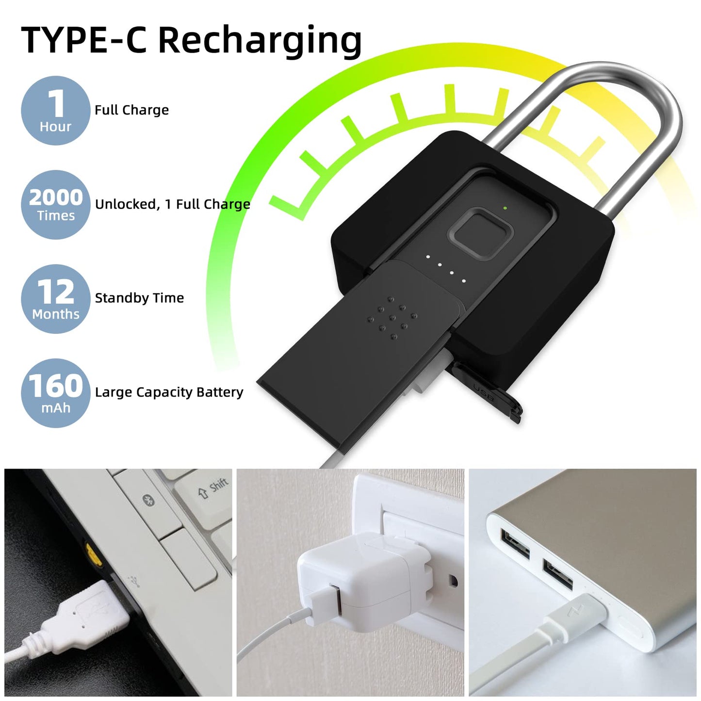 Fingerprint Padlock, Eseesmart Long Shackle Smart Padlock Bluetooth Lock with Mobile APP Outdoor Waterproof Lock with Protective Case for School Gym Locker, Fence, Gate, Toolbox